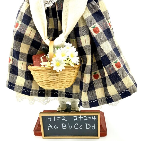 Vintage Wooden Teacher Doll w/ Chalkboard, Basket Outfit, Straw Hat & Glass 1994 - Picture 4 of 12